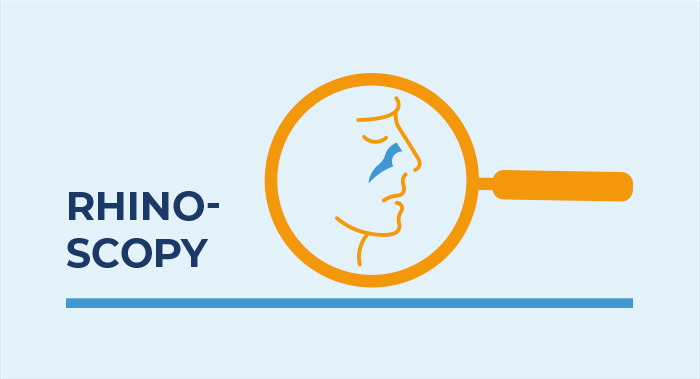 Magnifying glass icon with face profile and focus on nasal area