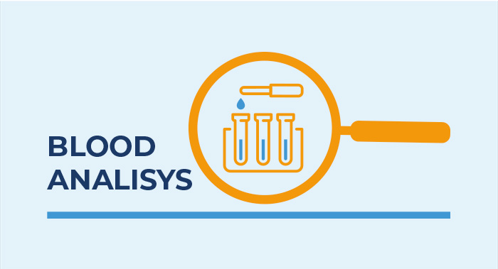 Magnifying glass icon with blood analysis